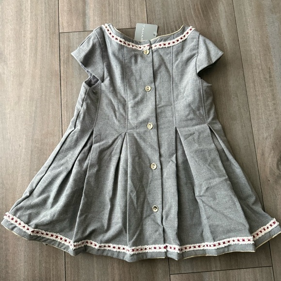NWT TAHARI girls pleated mini party dress gold buttons up back size 4T - Picture 2 of 5